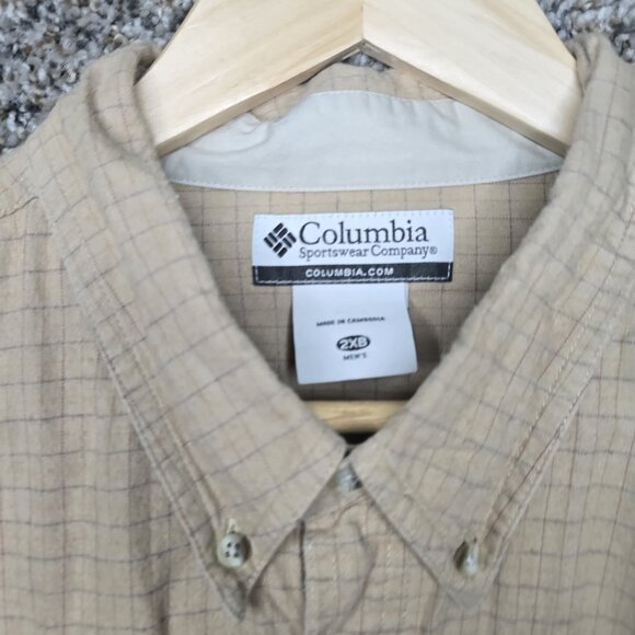 Columbia Shirt Mens 2XB Big Tall Beige Check Button‎ Down Long Sleeve Casual - Picture 6 of 7